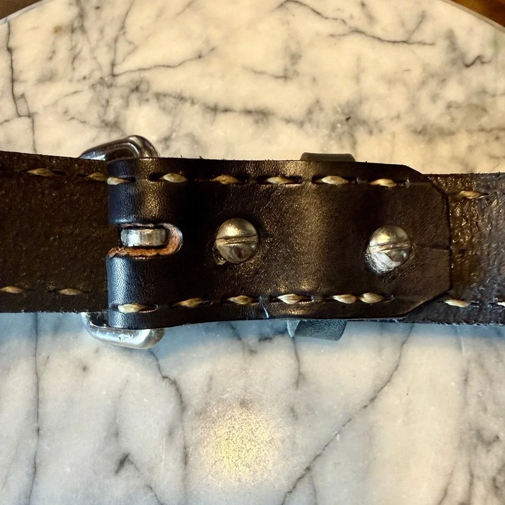 VTG 70s Hand Tooled RALPH Black Western Biker Leather Belt Cowboy USA Men 38-43